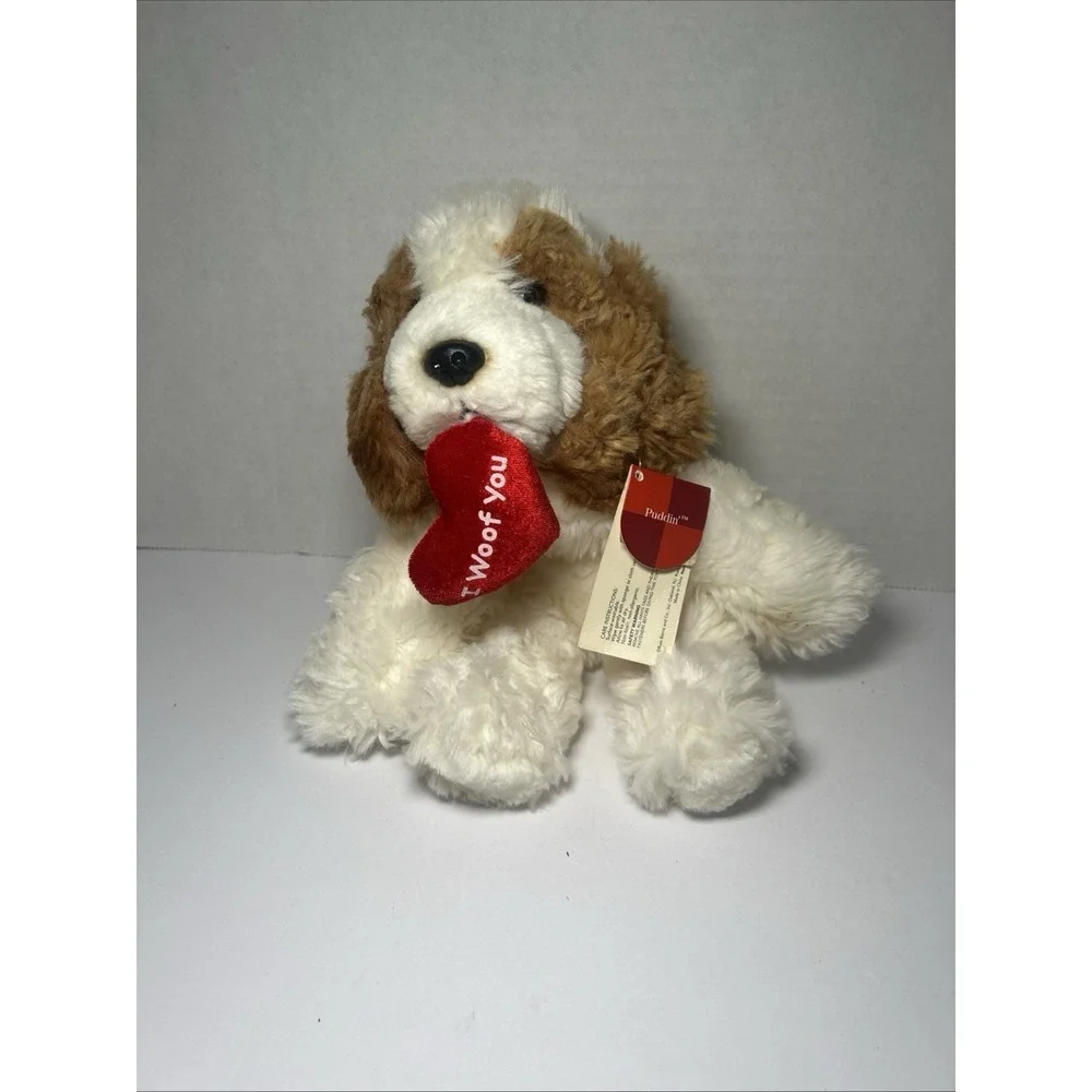 Vtg Russ Berrie Puddin Cocker Spaniel Puppy‎ Dog Small Plush Toy Cockapoo Heart
